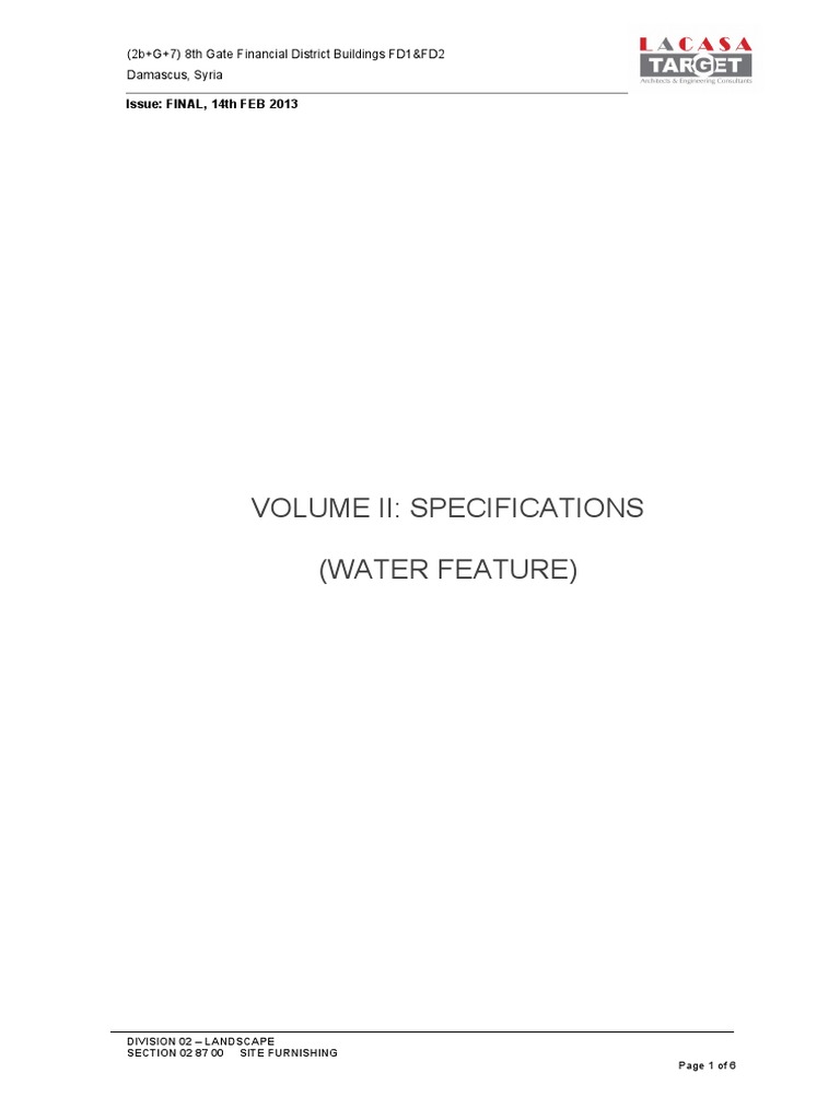 Water Feature Specifications for FD1&FD2 | PDF | Tile | Mortar (Masonry)