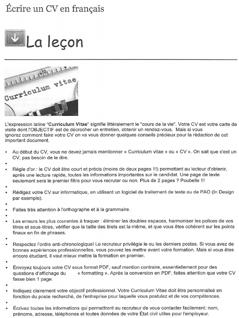 comment faire un cv sous forme pdf