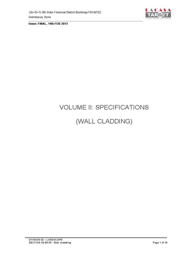 Volume Ii Specifications Wall Cladding Issue Final 14th Feb 2013