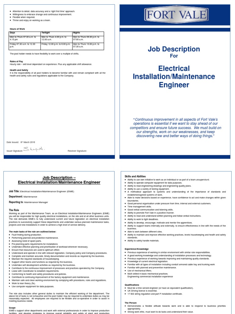 Electrical Installation Engineer Job Role | PDF | Safety | Occupational ...