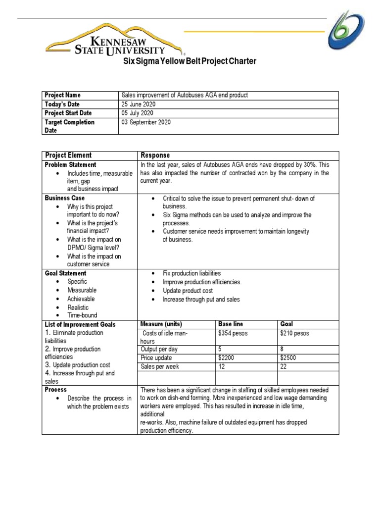 Six sigma yellow belt capstone project picture