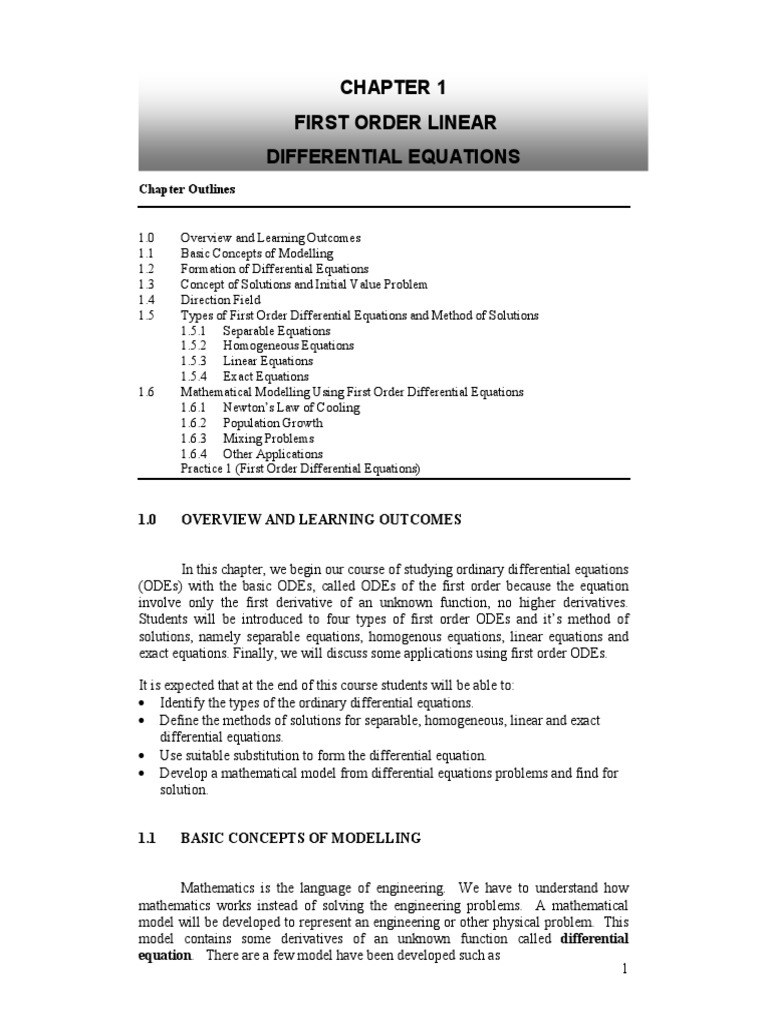 First Order Linear Differential Equations | PDF | Differential ...