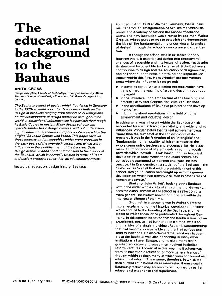 The Educational Background of The Bauhaus PDF PDF John Dewey Idea