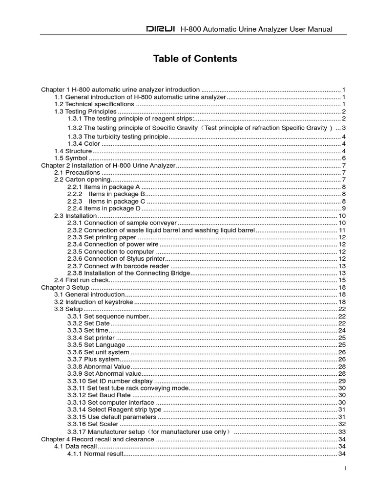 H-800 Urine Analyzer User Manual | PDF | Menu (Computing) | Barcode