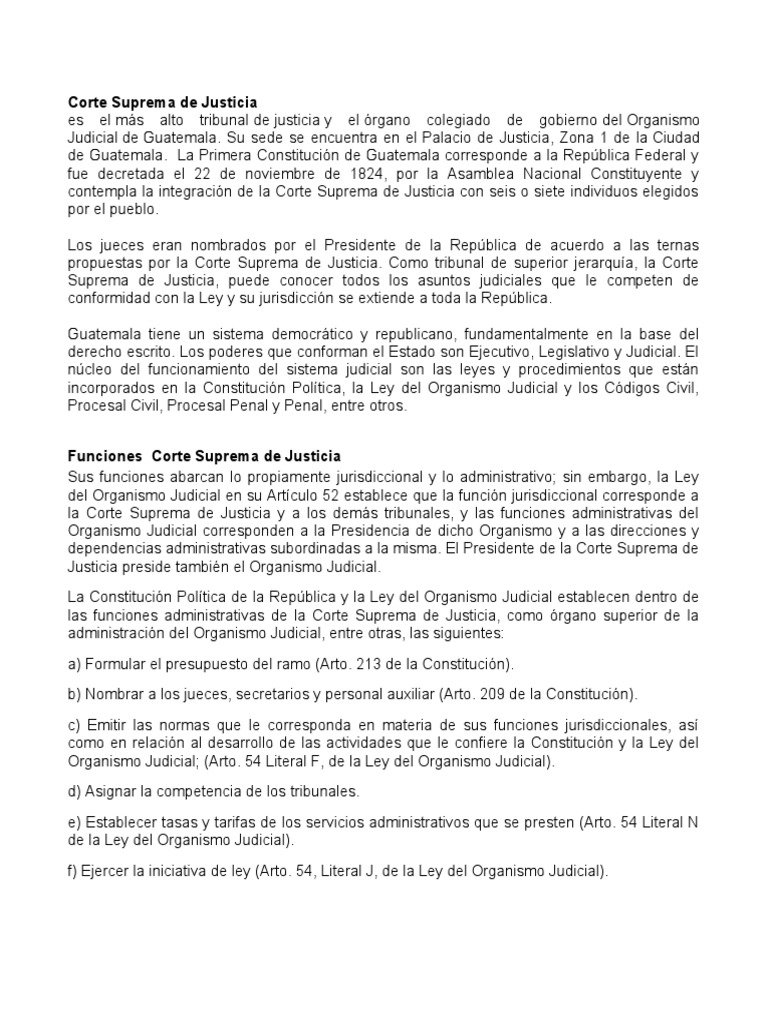Funciones de la Corte Suprema de Guatemala | PDF | Ley Pública | Justicia