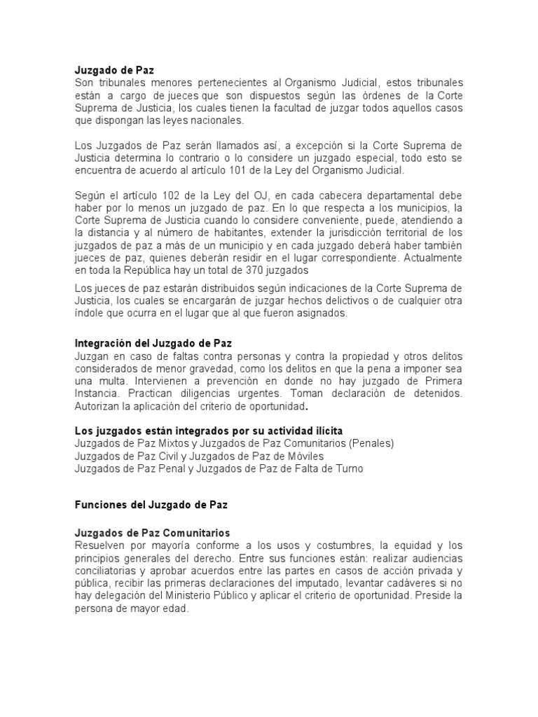 Funciones del Juzgado de Paz en Guatemala | PDF | Justicia de la Paz ...