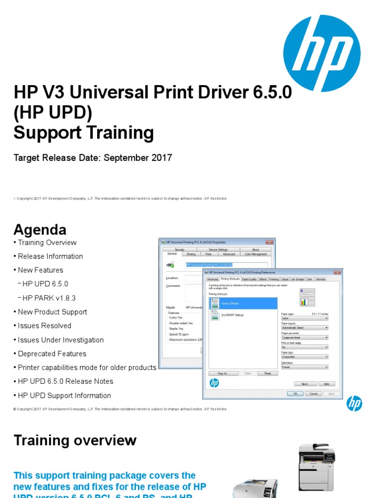 HP UPD 6.5.0 Intro Training | PDF | Printer (Computing) | Microsoft Windows