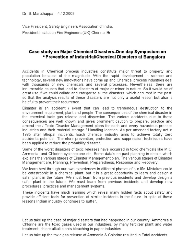Case Study On Major Chemical Disasters PDF Urea Emergency Management