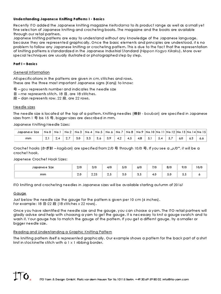 Understanding Japanese Knitting Patterns I Basics PDF Gauge