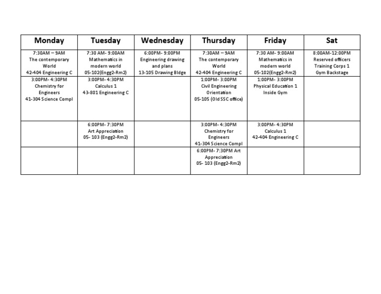 Monday Tuesday Wednesday Thursday Friday Sat | PDF | Teaching Methods ...