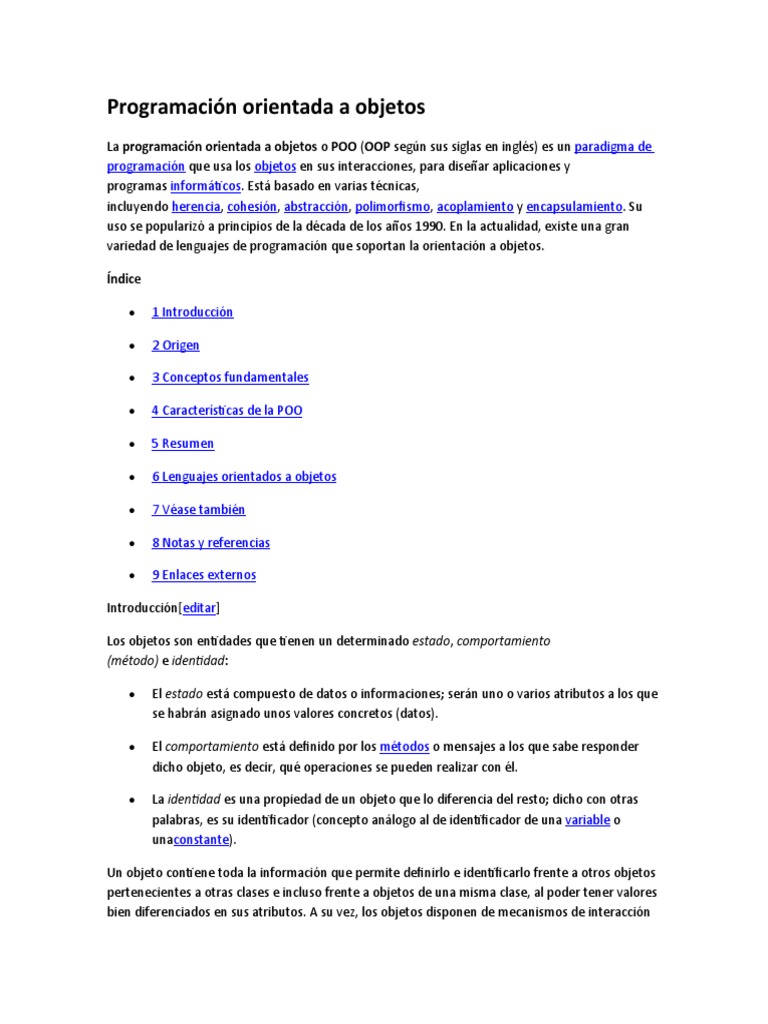 Introducción a la Programación Orientada a Objetos | PDF | Programación ...