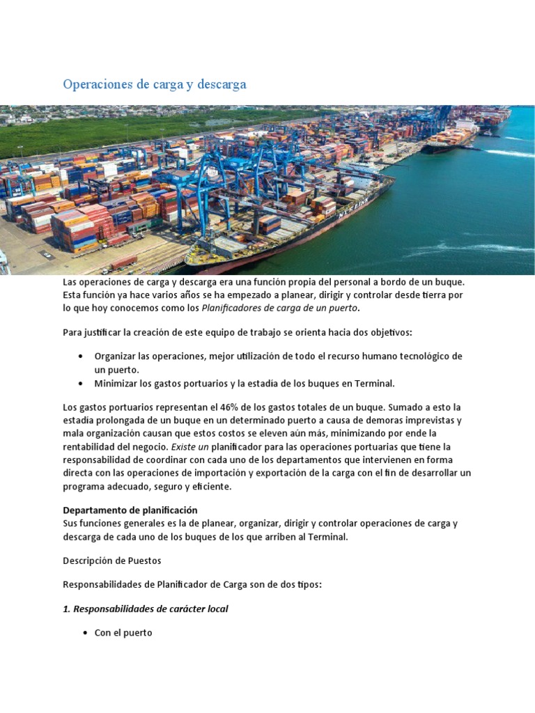 Operaciones de Carga y Descarga PDF Buques Barcos