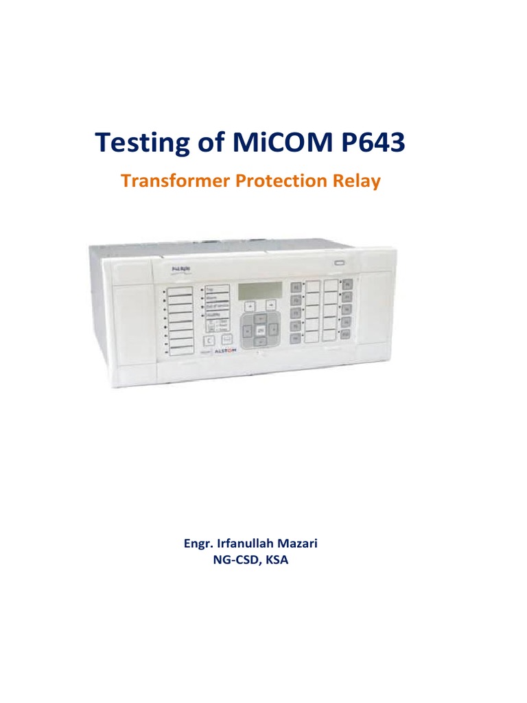 Testing of P643 PDF Transformer Relay