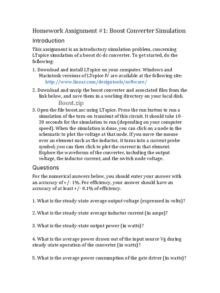 Homework Assignment #1: Boost Converter Simulation | PDF