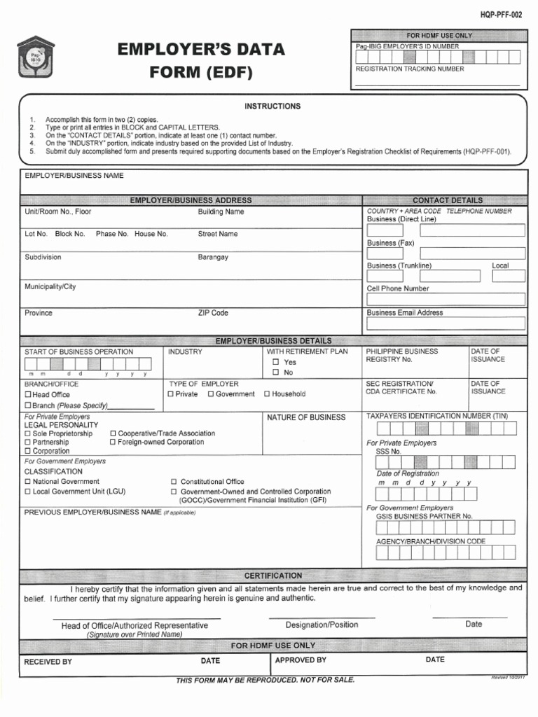 Pag-IBIG Employer's Data Form Instructions | PDF | Government | Business