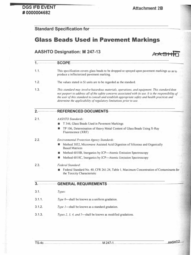 AASHTO M247 Glass Beads Specification | PDF | Technology & Engineering
