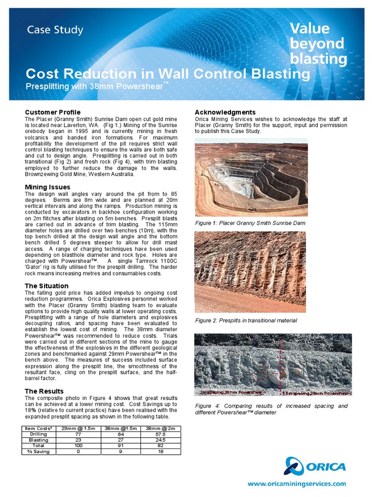 Cost Reduction in Wall Control Blasting PDF Economic Sectors Mining