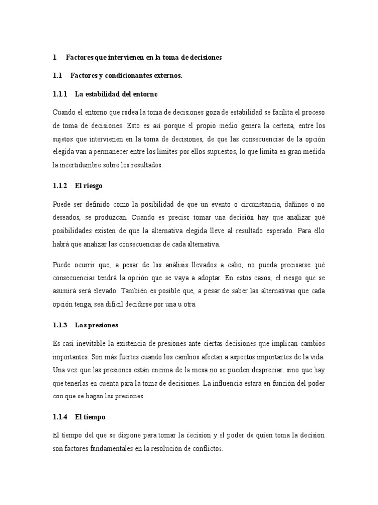 Factores Que Intervienen en La Toma de Decisiones | PDF | Toma de ...