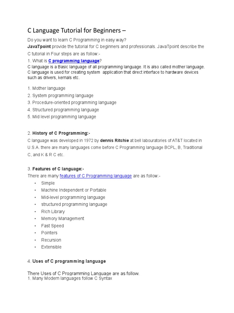 C Language Tutorial For Beginners | PDF