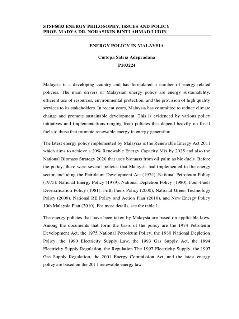 Energy Policy in Malaysia | PDF | Energy Policy Of The United States ...