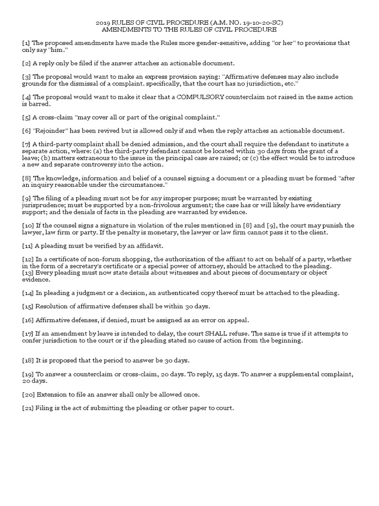 2019 Revised Rules of Civil Procedure | PDF | Pleading | Lawsuit