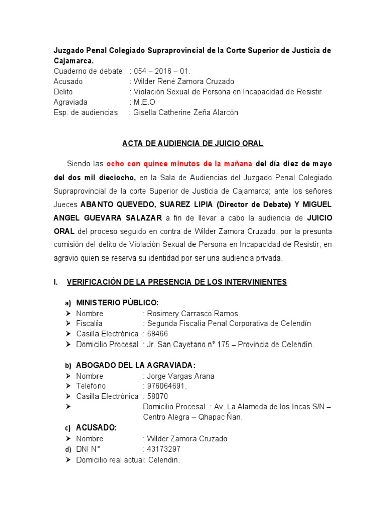 Juicio Oral por Violación en Cajamarca | PDF | Justicia penal | Crimen ...