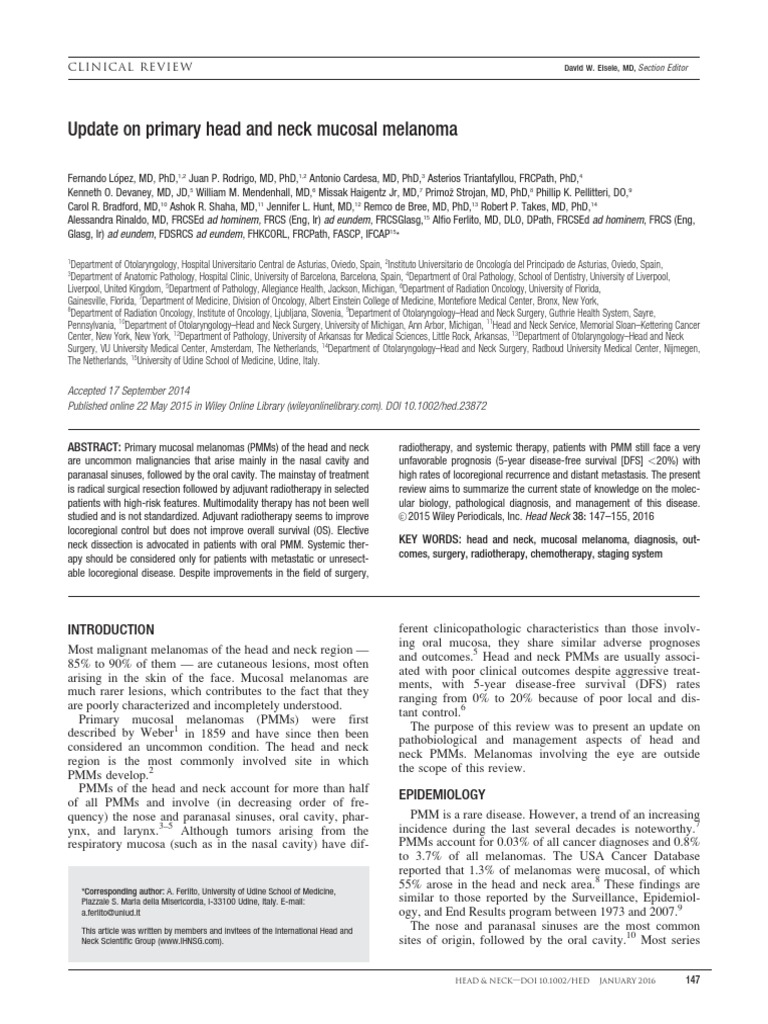 Update on Head and Neck Mucosal Melanoma | PDF | Melanoma | Head And ...