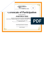 Certificate of Participation for Juan Dela Cruz's 2019 Brigada Eskwela Participation
