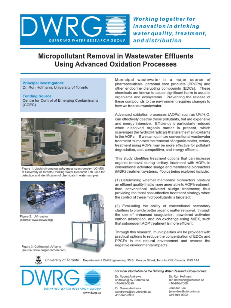Micropollutant Removal in Wastewater Effluents Using Advanced Oxidation ...