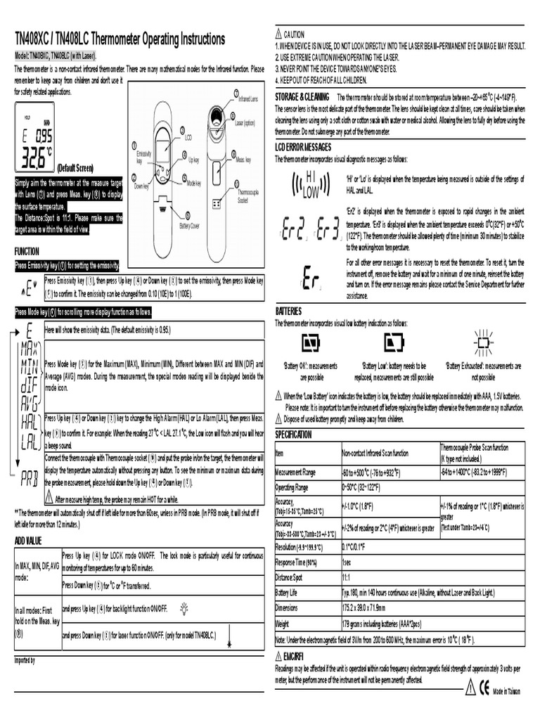 Infrared Thermometer User Manual | PDF | Thermometer | Thermocouple