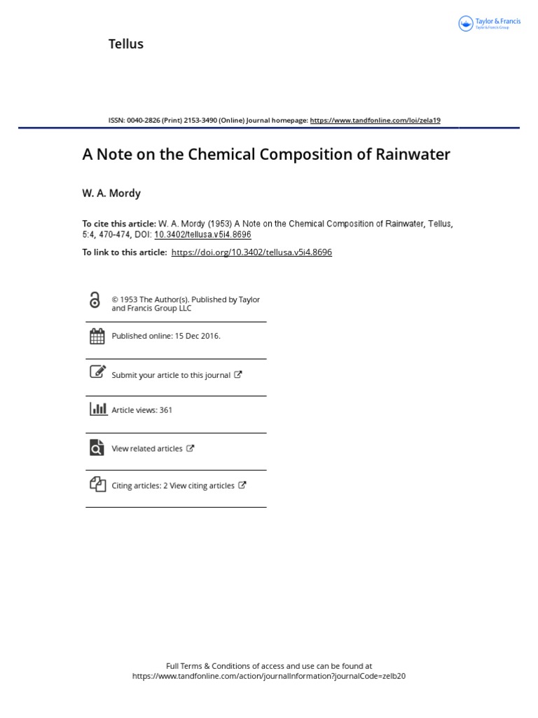A Note On The Chemical Composition of Rainwater PDF Rain Ammonia