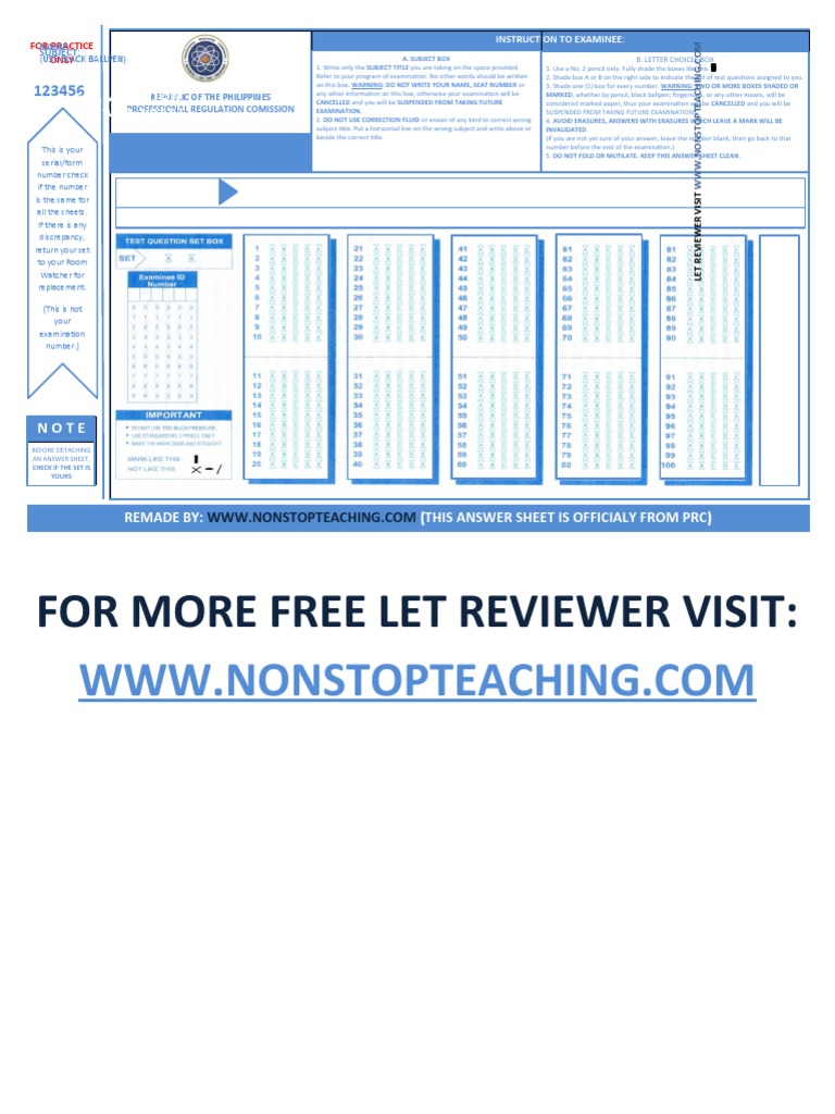 Sample Let Answer Sheet | PDF | Test (Assessment)