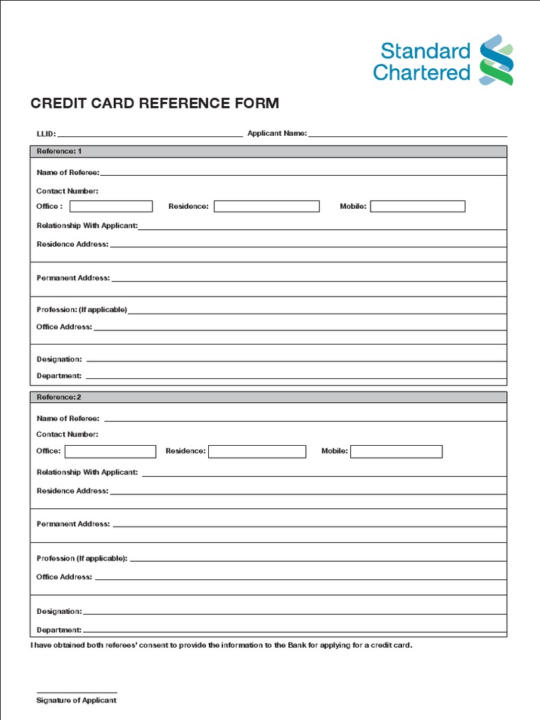 Credit Card Reference Form Template | PDF | Finance & Money Management ...