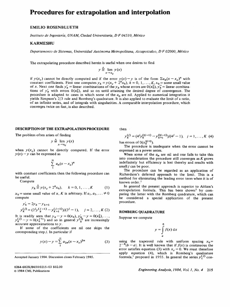 (1984) Procedures For Extrapolation and Interpolation | PDF | Integral ...
