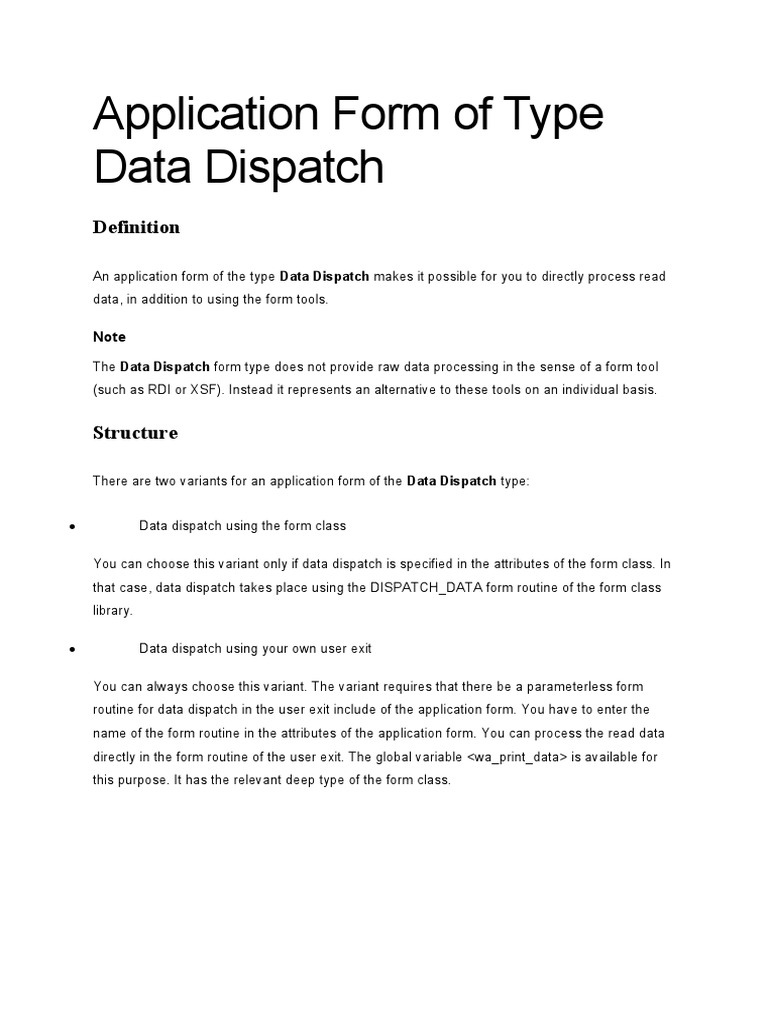 Application Form of Type Data Dispatch | PDF