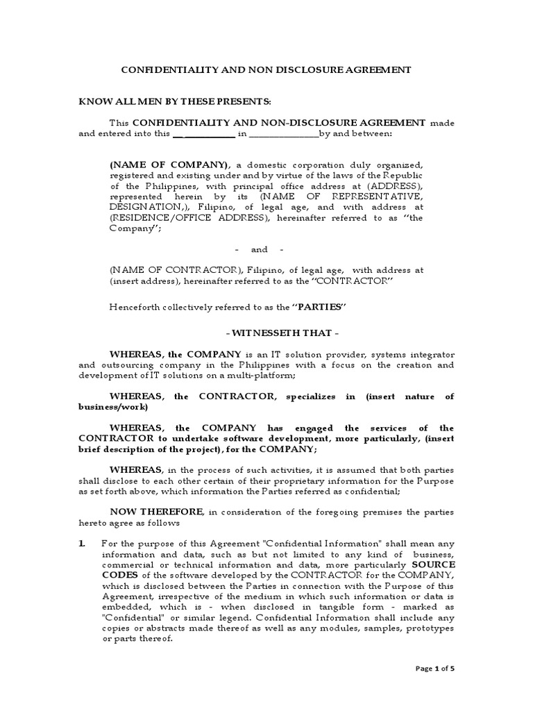 Contractor Confidentiality Agreement | PDF | Non Disclosure Agreement ...