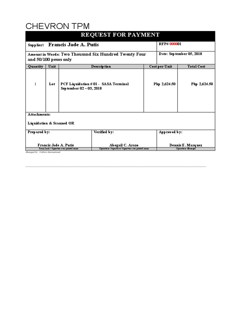 Request for Payment of Php 2,624.50 for PCF Liquidation Services at ...