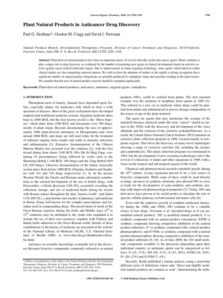 2010 (Review) Plant Natural Products in Anticancer Drug Discovery PDF ...