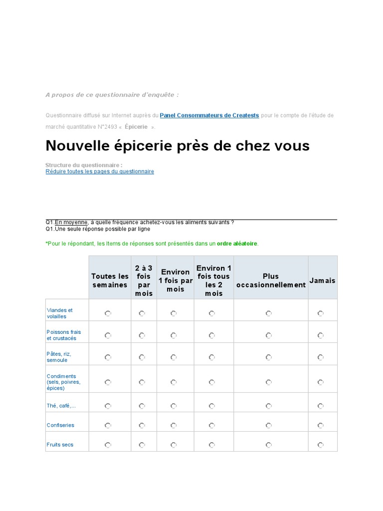Questionnaire Etude de Marché Supermarché PDF Commerce de détail Commerce de détail