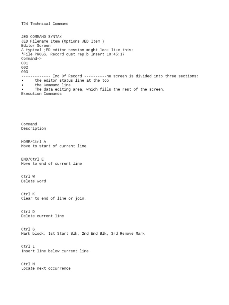 T24 JED Command Syntax Guide | PDF | Filename | Command Line Interface