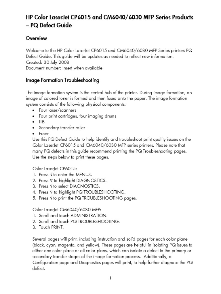 Guide to Identifying and Troubleshooting Print Quality Defects on the