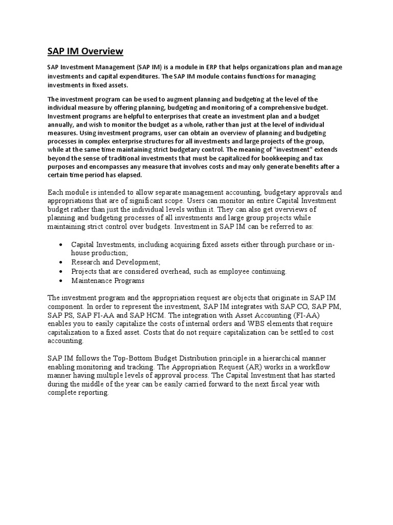 Overview of SAP Investment Management | PDF | Sap Se | Investing