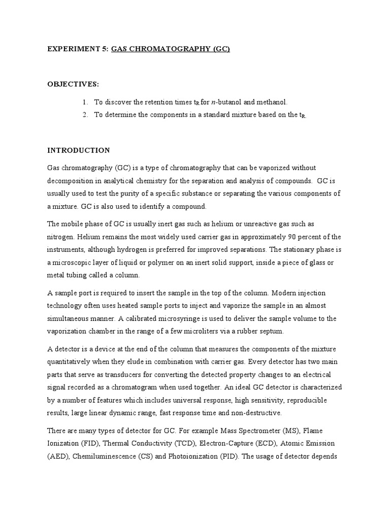 Gas Chromatography Experiment Results | PDF | Gas Chromatography ...