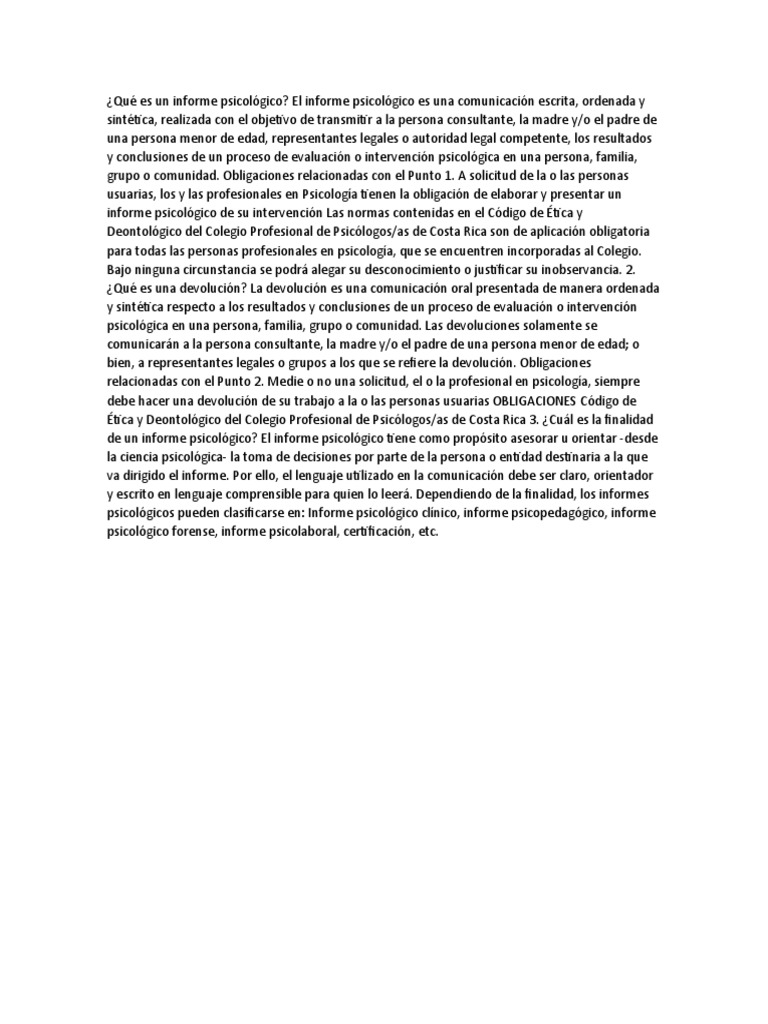 Qué es un informe psicológico