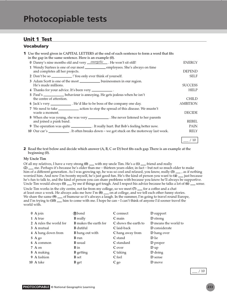 Photocopiable Tests: Unit 1 Test | PDF | Human | Genetics