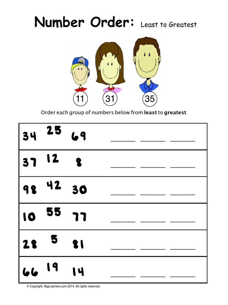 Order Numbers From Least To Greatest Worksheet Free Printable
