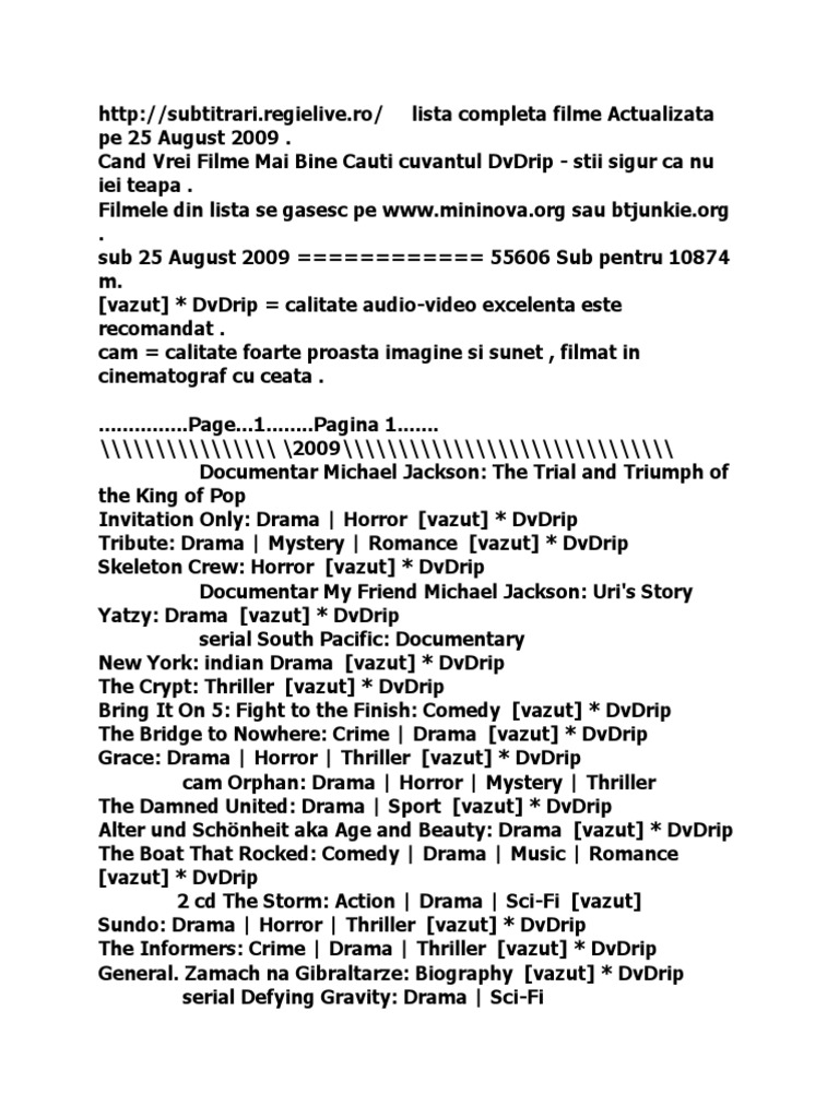 Complete Movie List Updated 2009 | PDF | Horror Films | Thriller (Genre), image size:768x1024