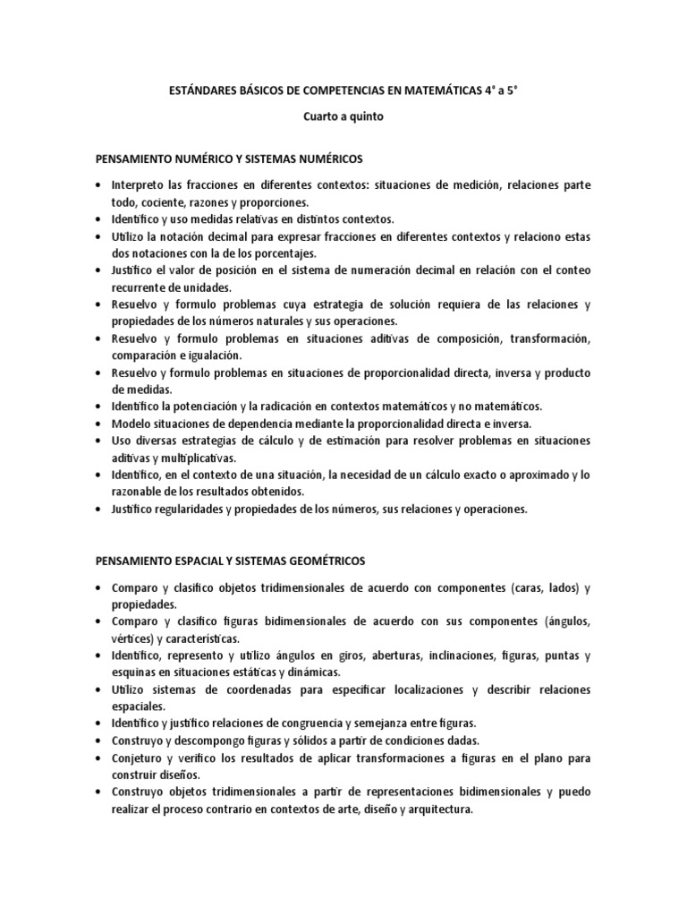Estándares Básicos de Competencias en Matemáticas 4-5 | PDF | Volumen ...