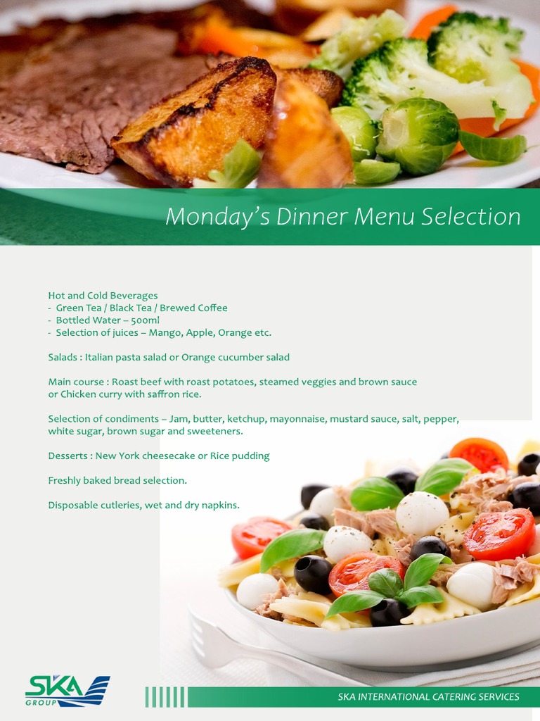 10 Mon Dinner Menu Selection | PDF