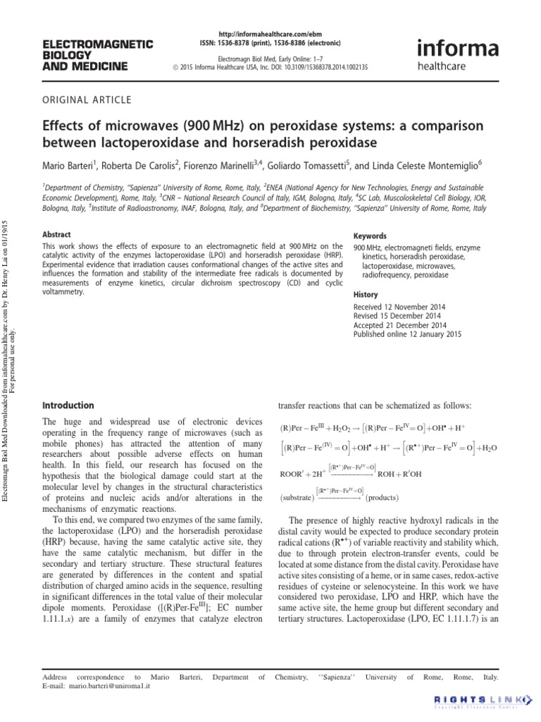 Effects of Microwaves (900 MHZ) On Peroxidase Systems A Comparison